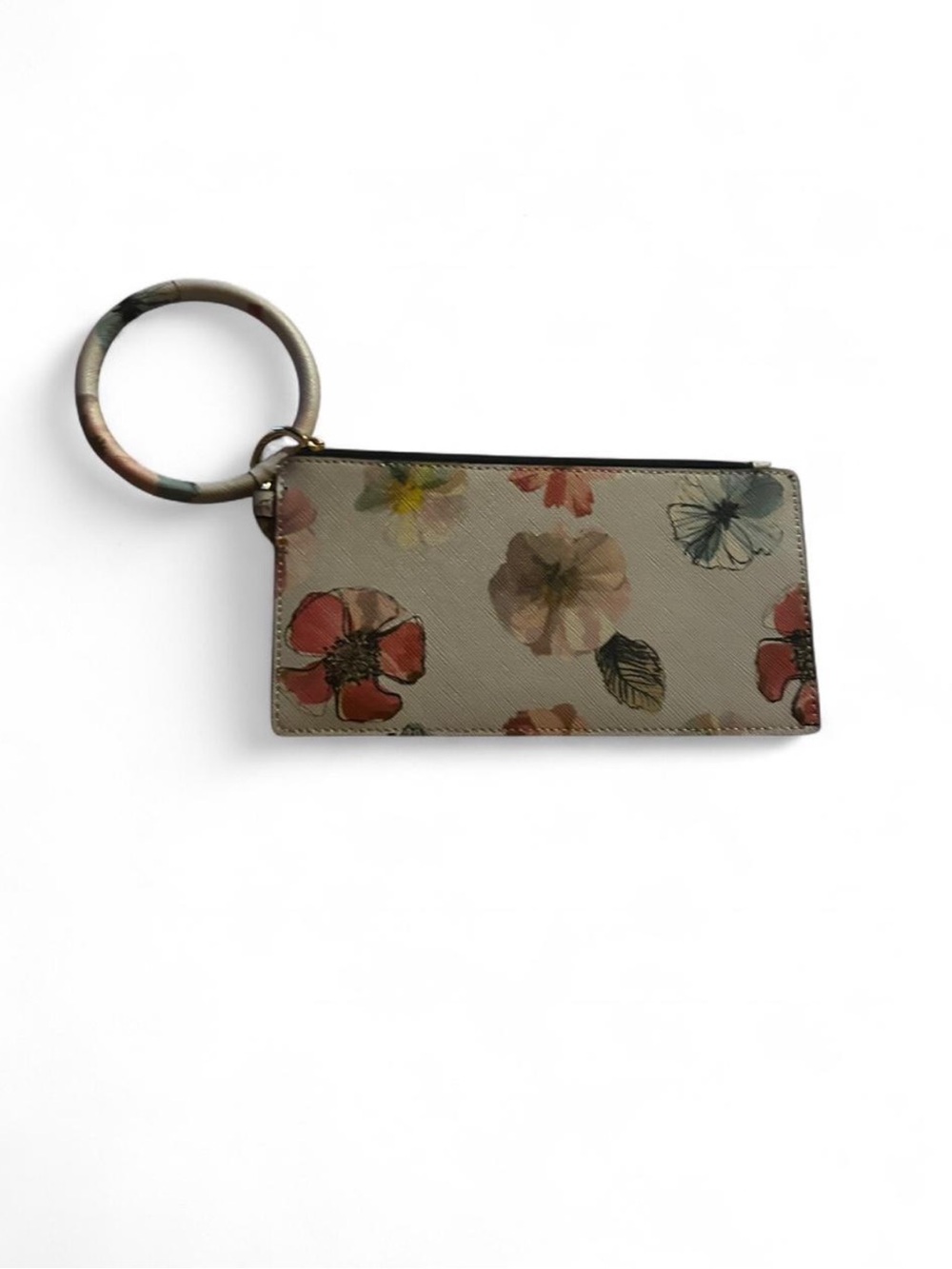Floral Print Wristlet Card Holder in Beige